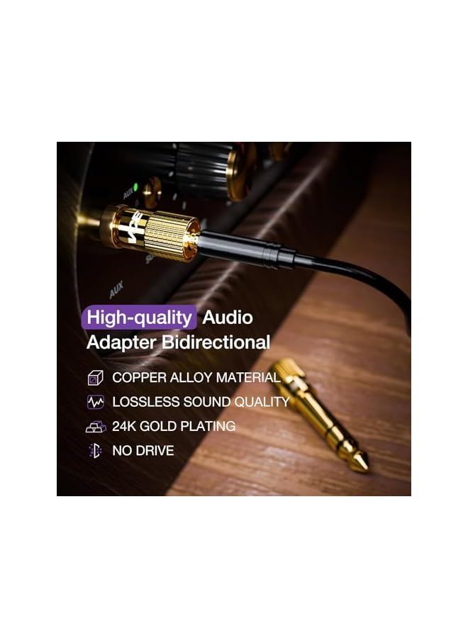 6.35mm (1/4 inch) Male to 3.5mm (1/8 inch) Female Stereo Audio Jack Adapter for Aux Cable, Guitar Amplifier, Headphone, 2 Pack - Image 2